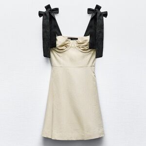 ZARA RUFFLED MINI DRESS LINEN XS NWOT Blogger Favorite!